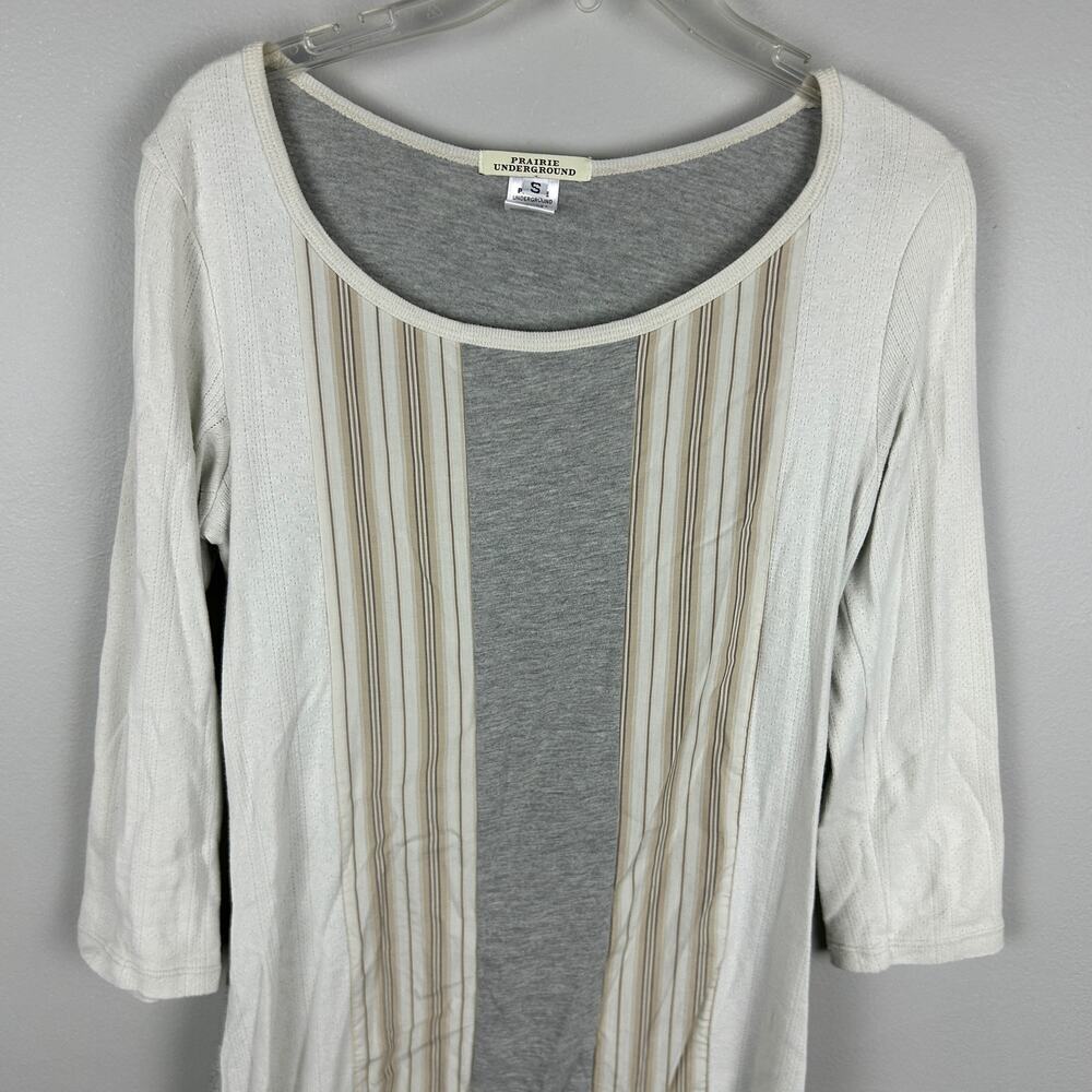 Prairie Underground Lagenlook Gray Patchwork Long Sleeve Tunic Layering Dress S - Picture 5 of 6